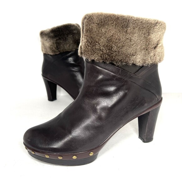 Stuart Weitzman Real Fur Trim Block Heel Boots Size 11 Brown - Picture 1 of 8